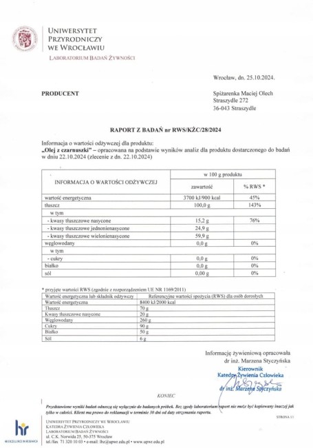Przejdź do produktu Olej z CZARNUSZKI zimnotłoczony 500ml