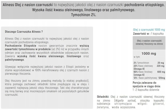 Przejdź do produktu Olej z nasion czarnuszki 1000mg Aliness