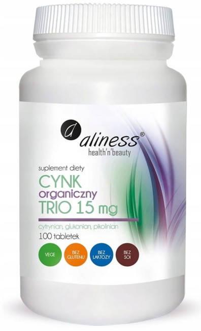 Przejdź do produktu Cynk organiczny Trio 15mg 100 Tab Aliness