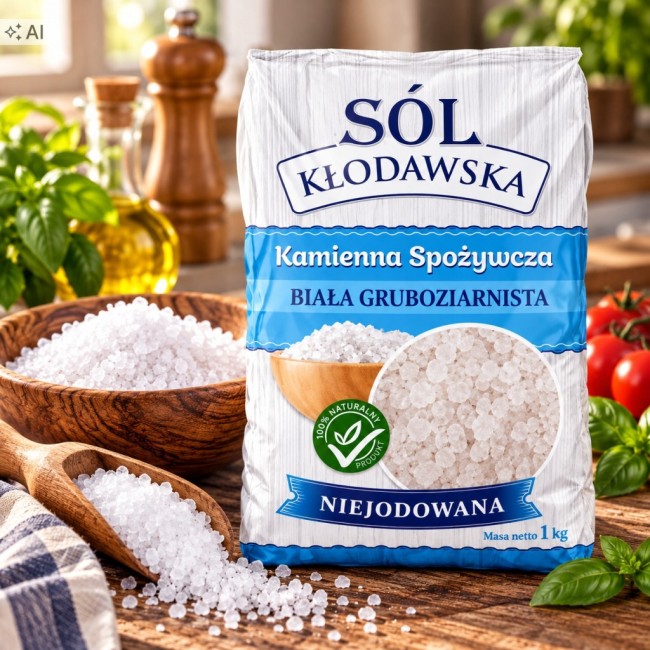 Przejdź do produktu  Sół kłodawska BIAŁA GRUBOZIARNISTA 1kg