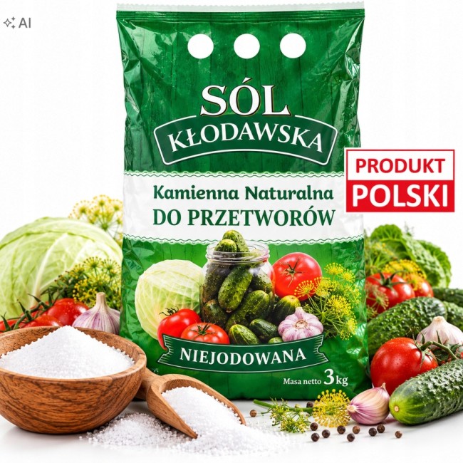 Przejdź do produktu  Sół kłodawska DO PRZETWORÓW BIAŁA DROBNOZIARNISTA 3 kg