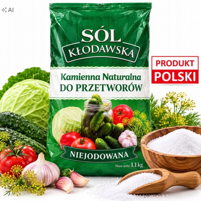 Przejdź do produktu  Sół kłodawska DO PRZETWORÓW BIAŁA DROBNOZIARNISTA 1,1 kg